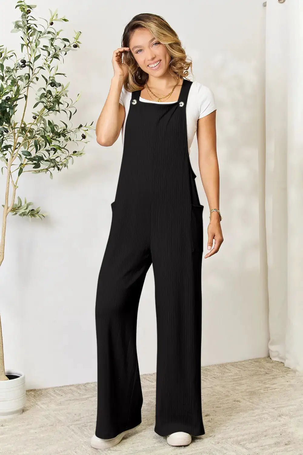 Double Take Full Size Wide Strap Jumpsuit With Pockets For Women - Fritsch & Co.
