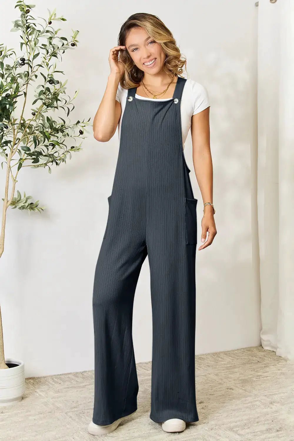Double Take Full Size Wide Strap Jumpsuit With Pockets For Women - Fritsch & Co.