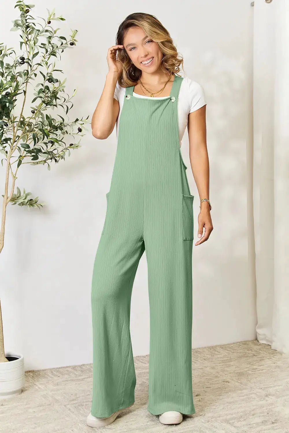 Double Take Full Size Wide Strap Jumpsuit With Pockets For Women - Fritsch & Co.