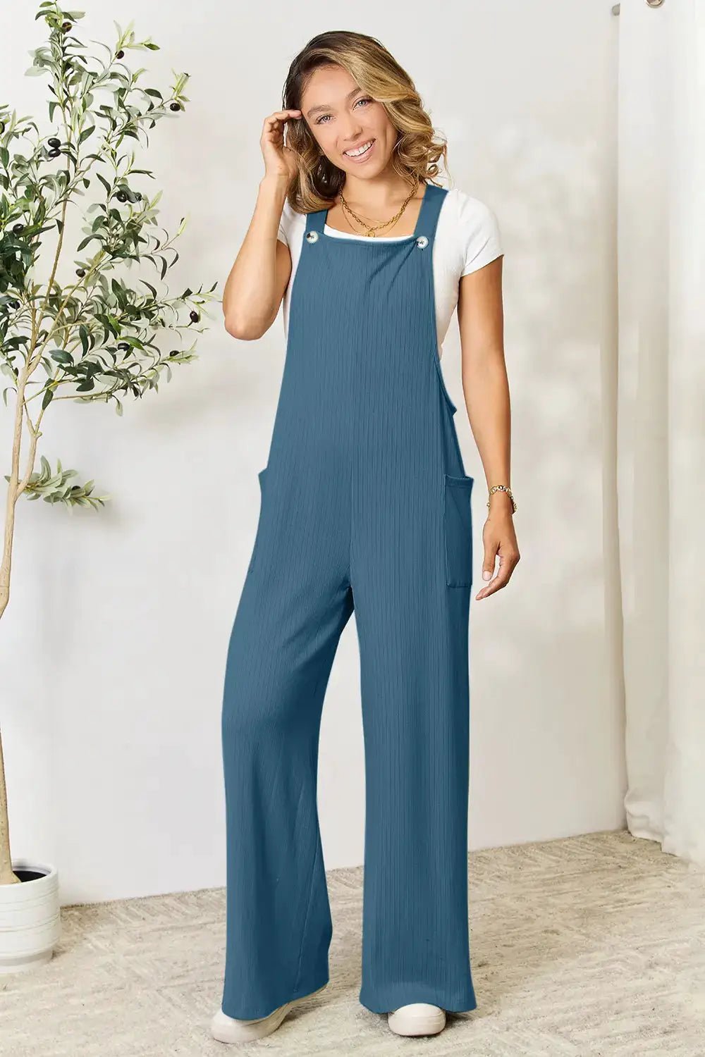 Double Take Full Size Wide Strap Jumpsuit With Pockets For Women - Fritsch & Co.