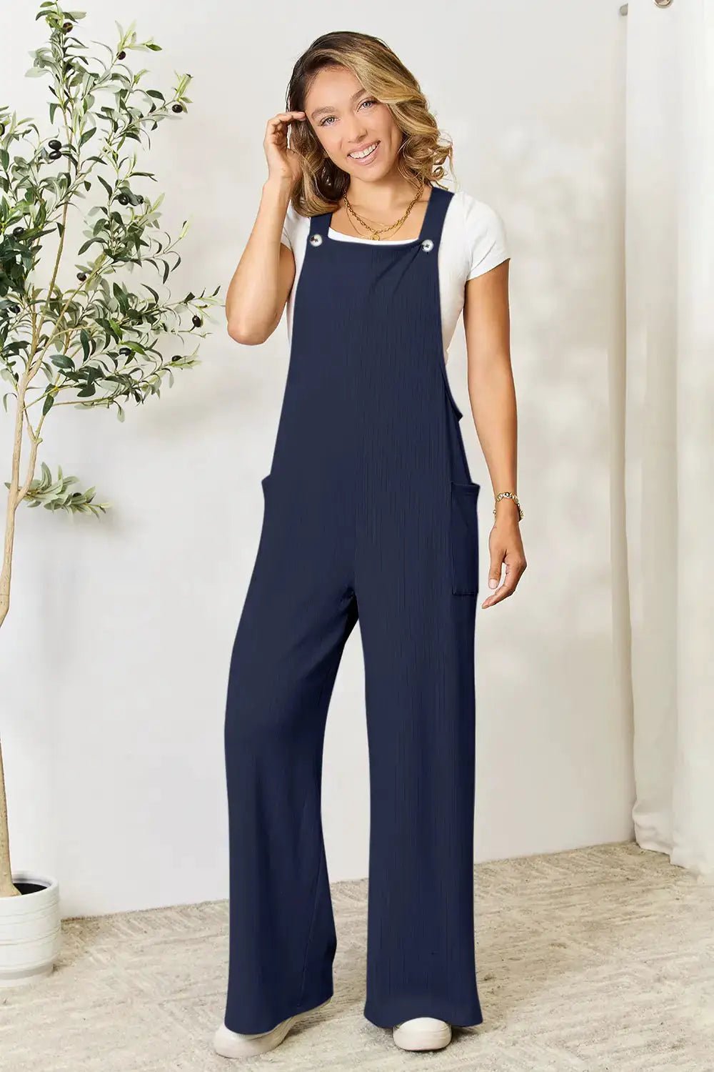Double Take Full Size Wide Strap Jumpsuit With Pockets For Women - Fritsch & Co.