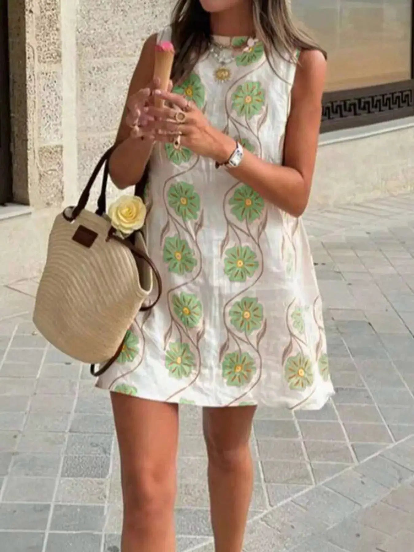 Floral Pattern Sleeveless Mini Dress by Trendsi