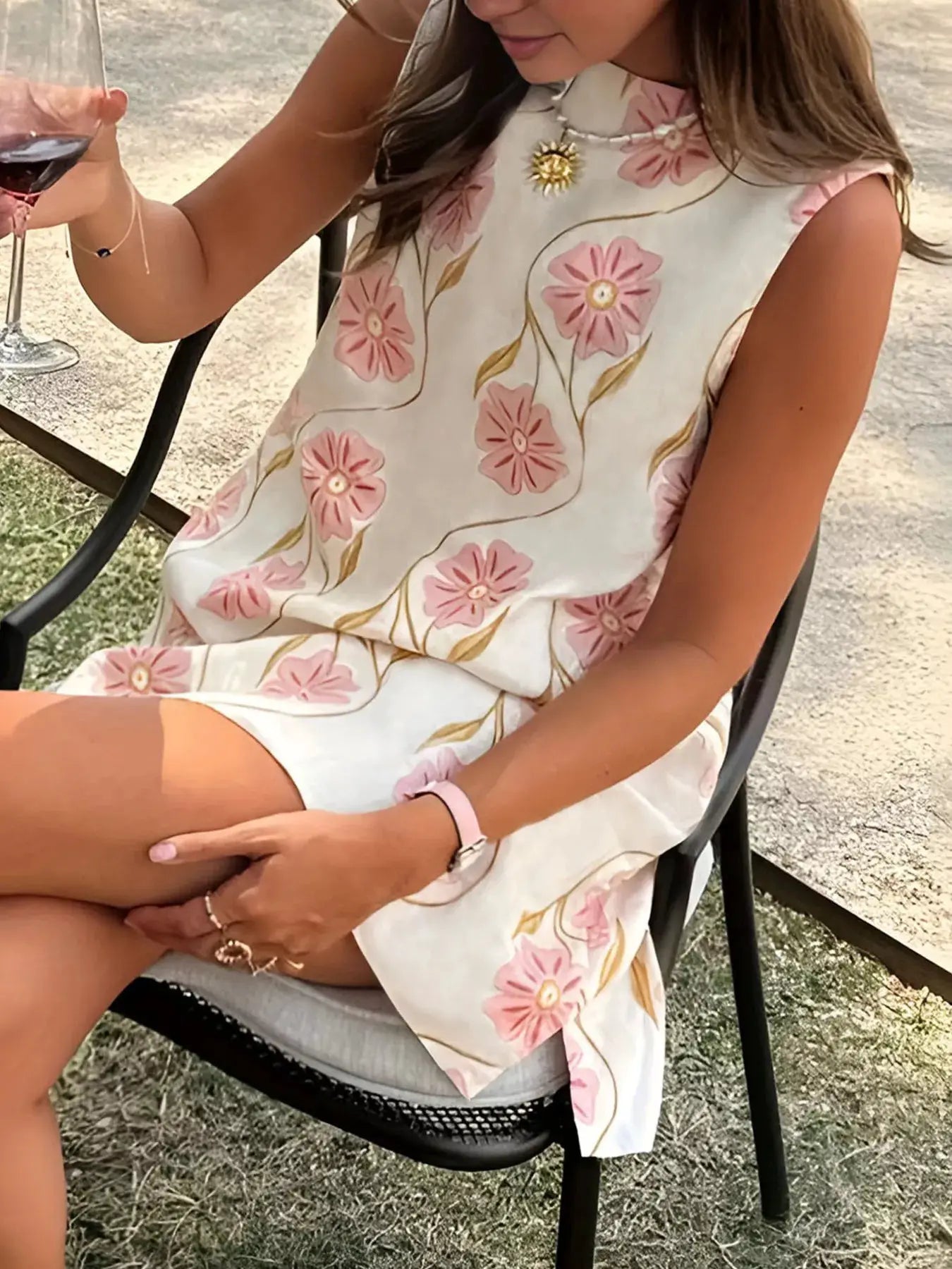 Floral Pattern Sleeveless Mini Dress by Trendsi