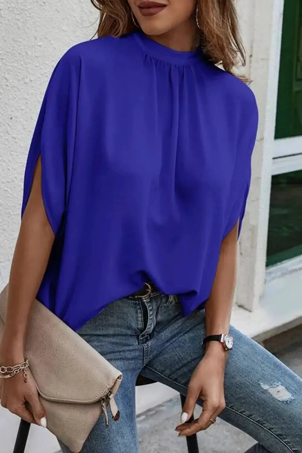 Emerald Green Tie Back Slit Half Sleeve Blouse 100 Percent Polyester - Fritsch & Co.