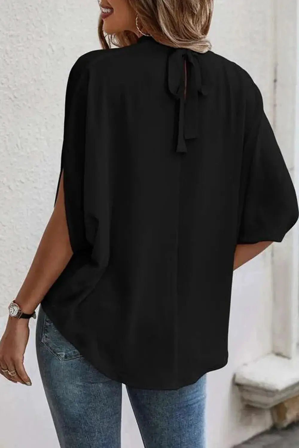 Emerald Green Tie Back Slit Half Sleeve Blouse 100 Percent Polyester - Fritsch & Co.