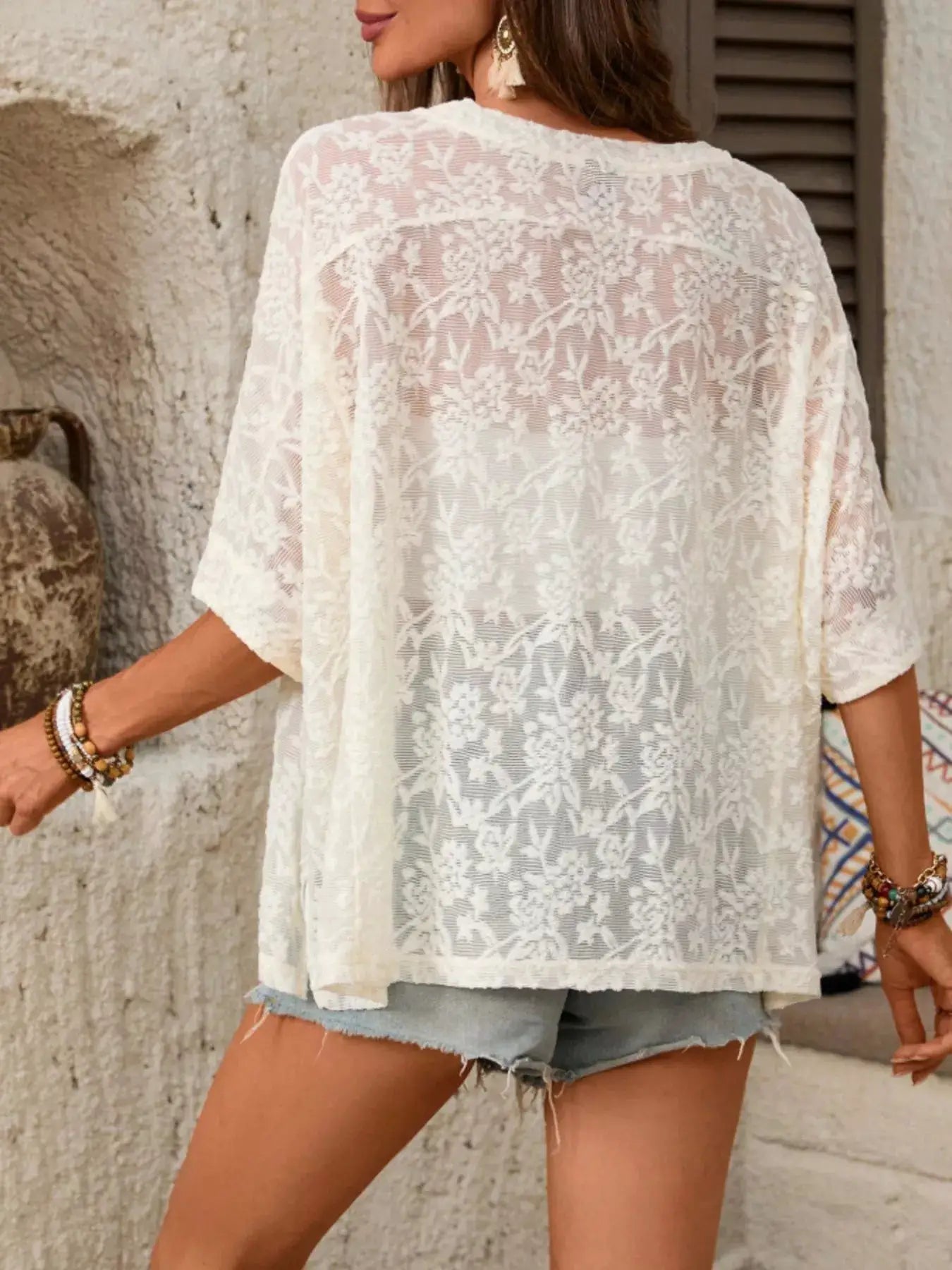 Floral Lace Sheer Round Neck Top - Fritsch & Co.