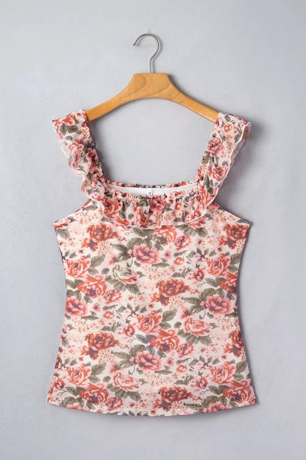 Floral Print Ruffle Trim Tank Top for Women Summer Casual Blouse - Fritsch & Co.
