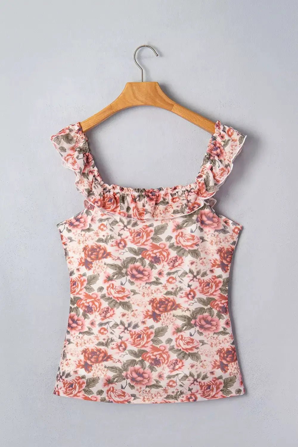 Floral Print Ruffle Trim Tank Top for Women Summer Casual Blouse - Fritsch & Co.