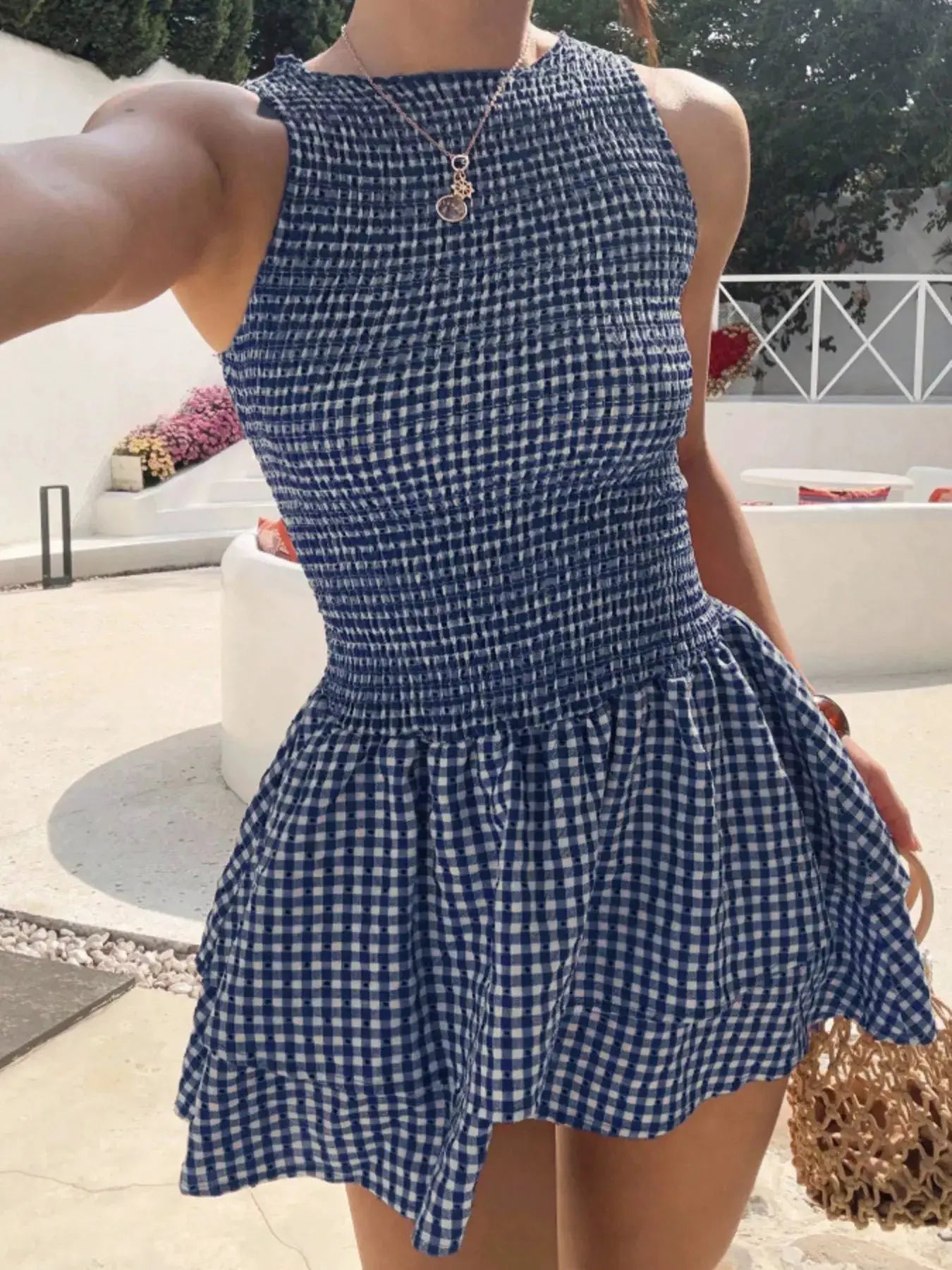 Gingham Smocked Mini Dress with Ruffle Details Red Check - Fritsch & Co.