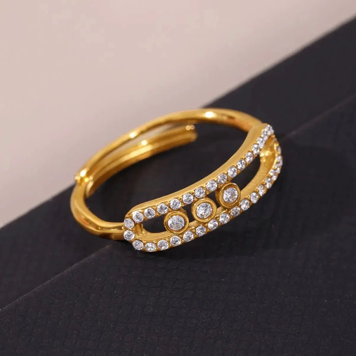 Gold Plated Crystal Bar Necklace And Ring Jewelry Set - Fritsch & Co.