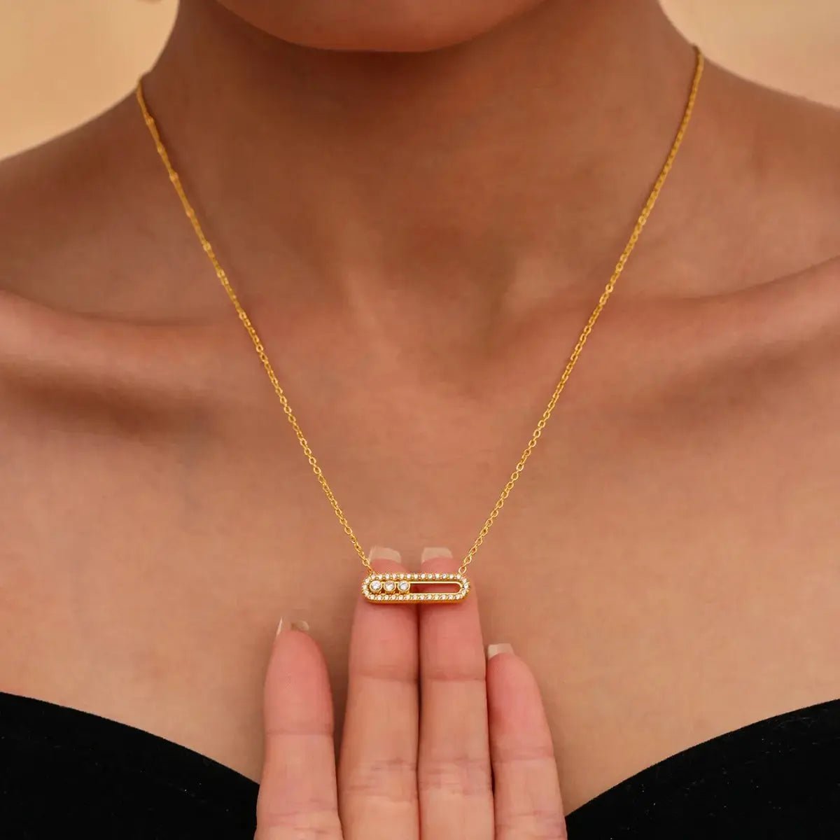 Gold Plated Crystal Bar Necklace And Ring Jewelry Set - Fritsch & Co.
