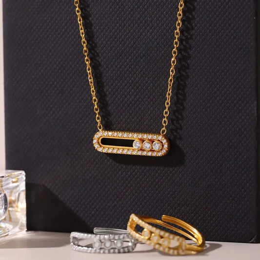 Gold Plated Crystal Bar Necklace And Ring Jewelry Set - Fritsch & Co.