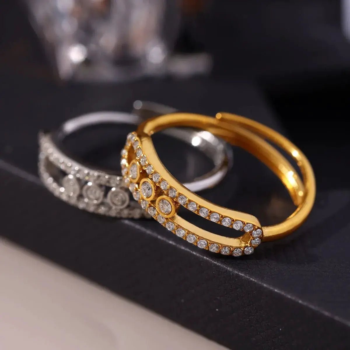 Gold Plated Crystal Bar Necklace And Ring Jewelry Set - Fritsch & Co.