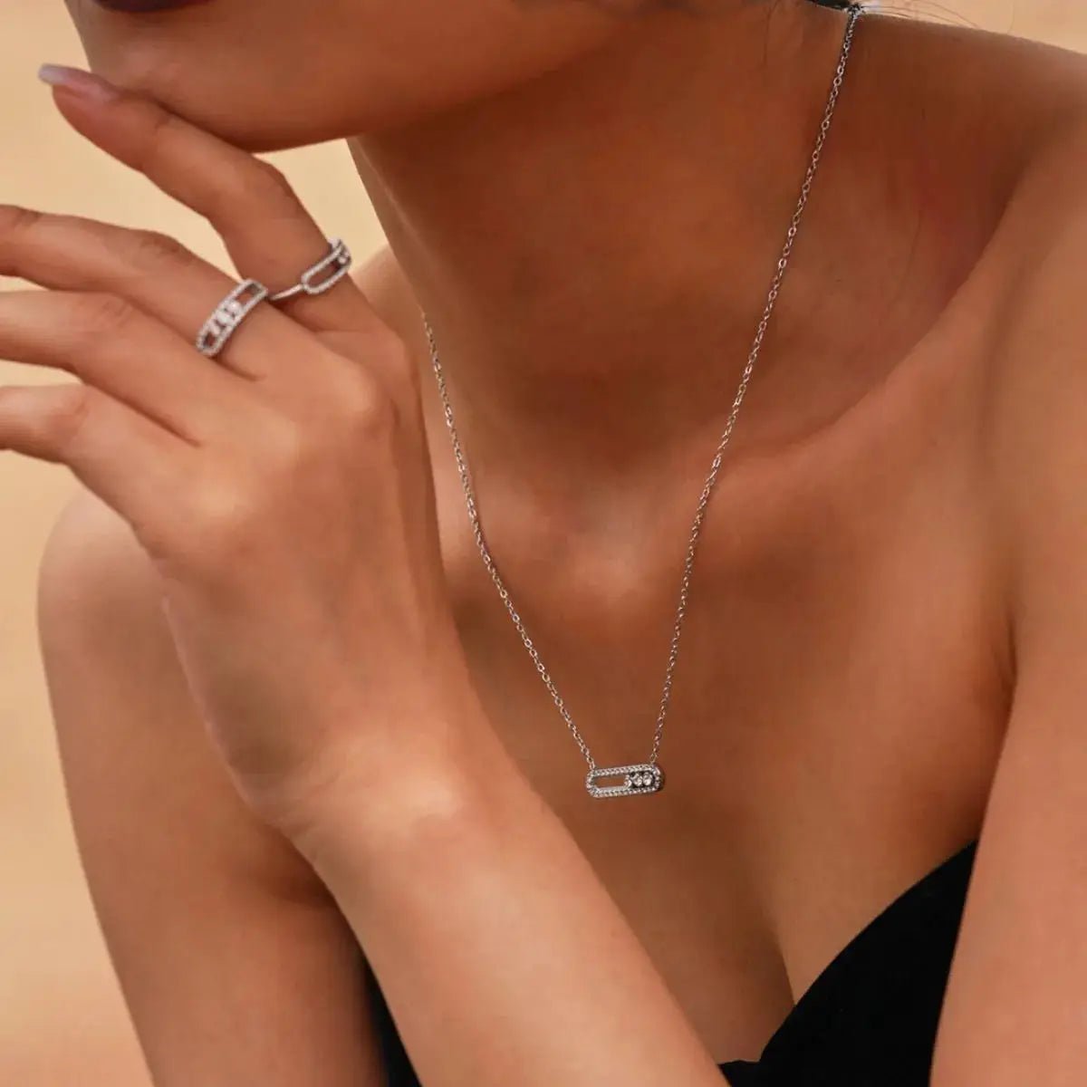 Gold Plated Crystal Bar Necklace And Ring Jewelry Set - Fritsch & Co.