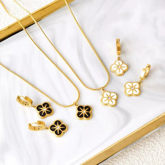 Gold Plated Four Leaf Clover Pendant Necklace and Earrings Set - Fritsch & Co.