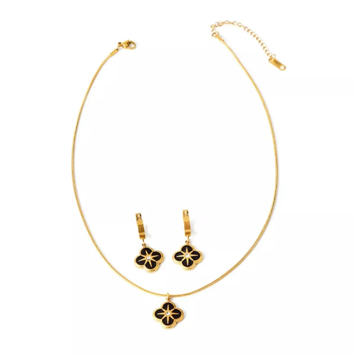 Gold Plated Four Leaf Clover Pendant Necklace and Earrings Set - Fritsch & Co.