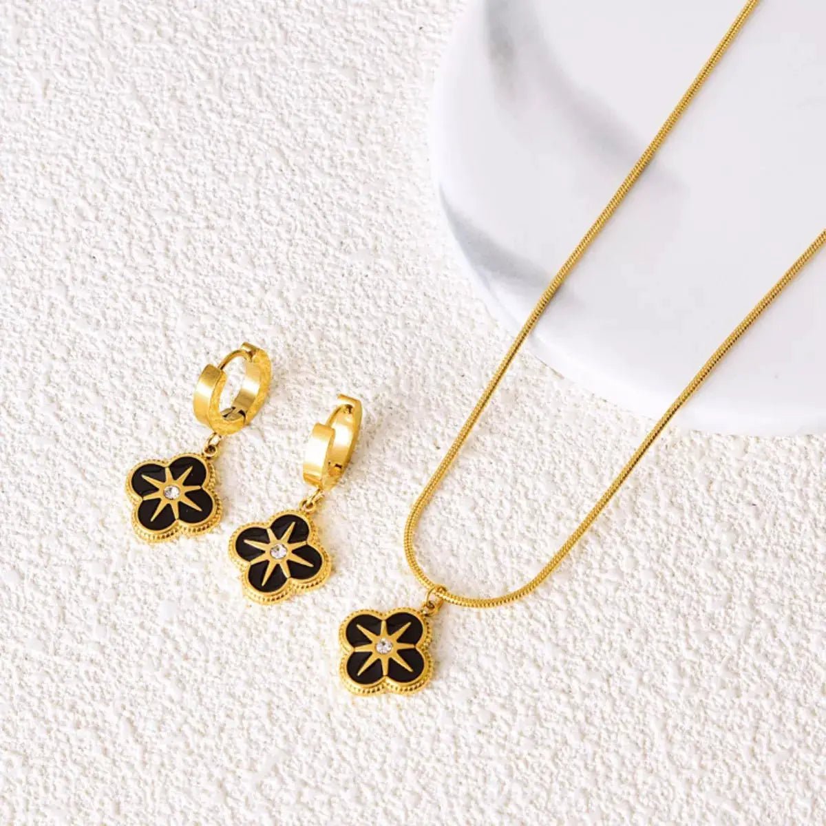 Gold Plated Four Leaf Clover Pendant Necklace and Earrings Set - Fritsch & Co.