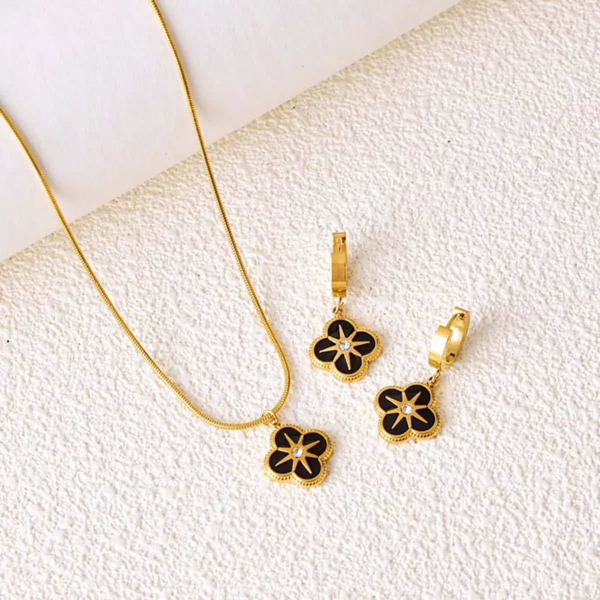Gold Plated Four Leaf Clover Pendant Necklace and Earrings Set - Fritsch & Co.