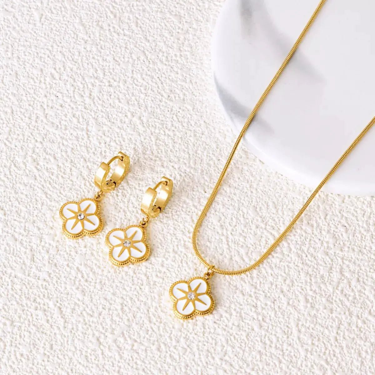 Gold Plated Four Leaf Clover Pendant Necklace and Earrings Set - Fritsch & Co.