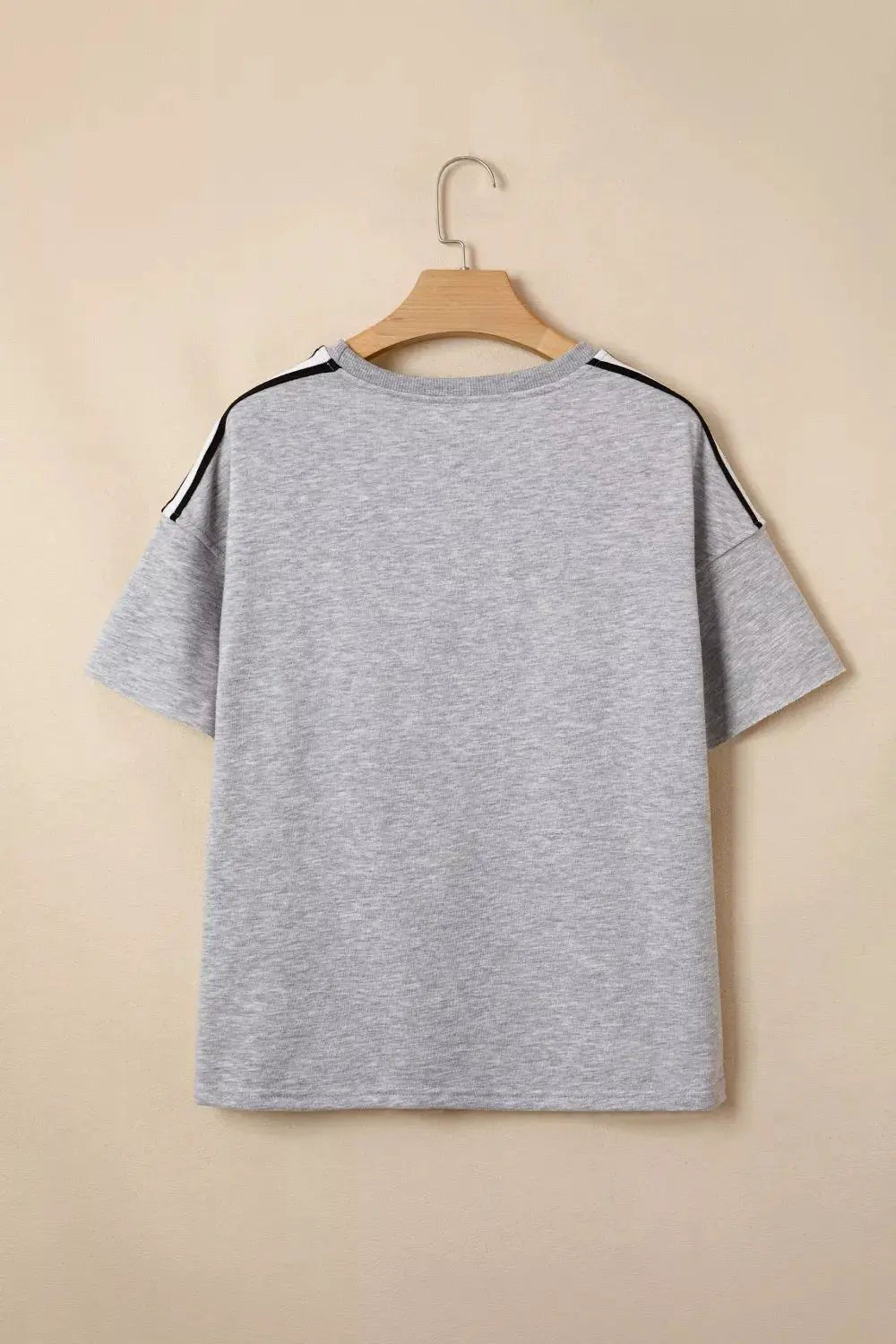 Gray Striped Shoulder Detail Relaxed Fit T Shirt For Women - Fritsch & Co.