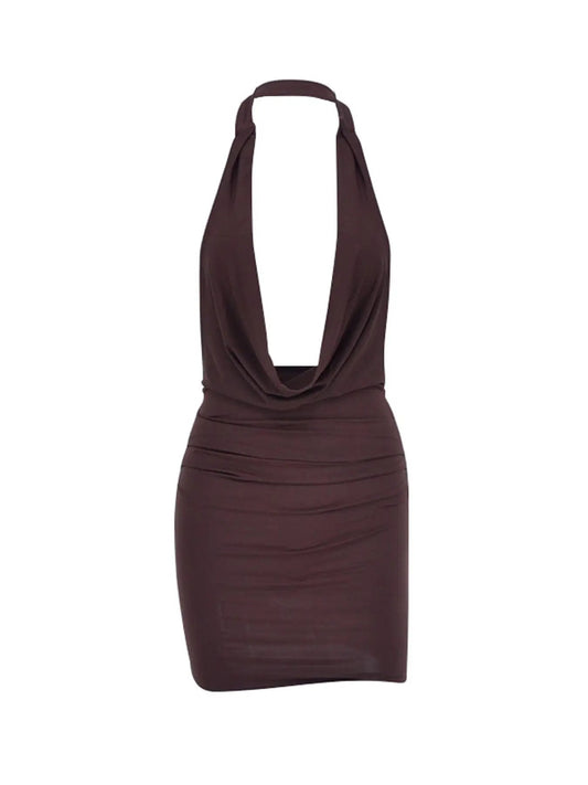 Halter Neck Ruched Bodycon Mini Dress For Evening Or Cocktail Events - Fritsch & Co.