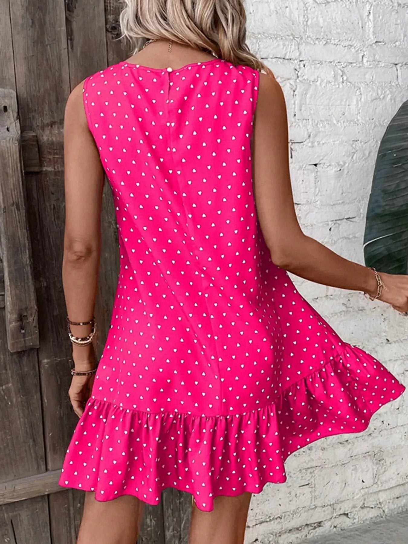 Heart Print Sleeveless Ruffle Hem Mini Dress - Fritsch & Co.