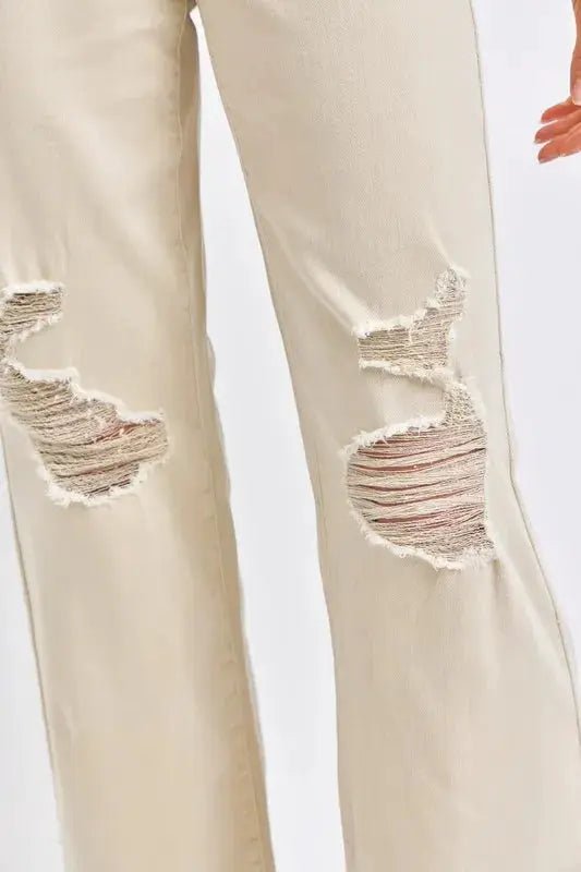 Judy Blue Full Size High Waist Distressed Wide Leg Jeans Beige - Fritsch & Co.