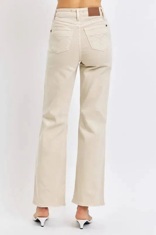 Judy Blue Full Size High Waist Distressed Wide Leg Jeans Beige - Fritsch & Co.