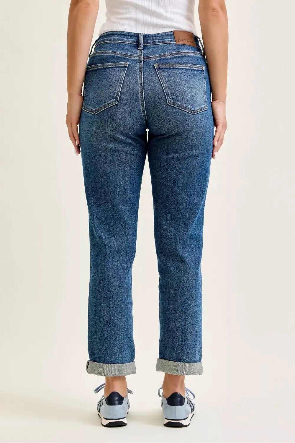 Judy Blue Mid Rise Boyfriend Jeans Embroidered Repair Patch - Fritsch & Co.