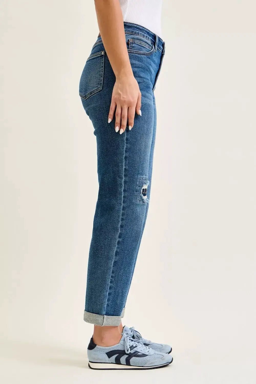 Judy Blue Mid Rise Boyfriend Jeans Embroidered Repair Patch - Fritsch & Co.