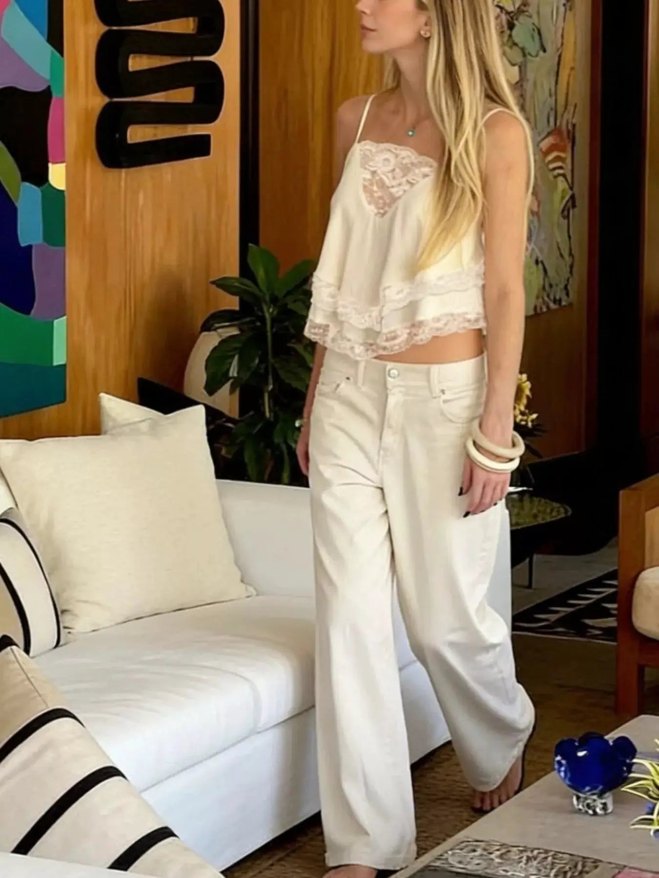 Lace Trim Flowy Cami Top With Delicate Lace Detail For Summer - Fritsch & Co.