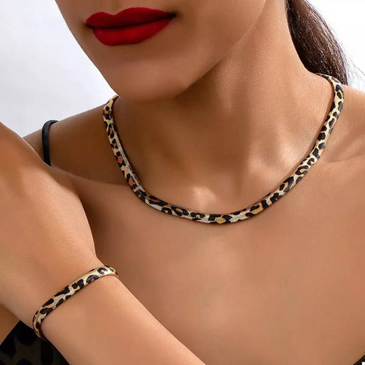 Leopard Print Chunky Necklace And Bracelet Set Gold Plated Jewelry - Fritsch & Co.