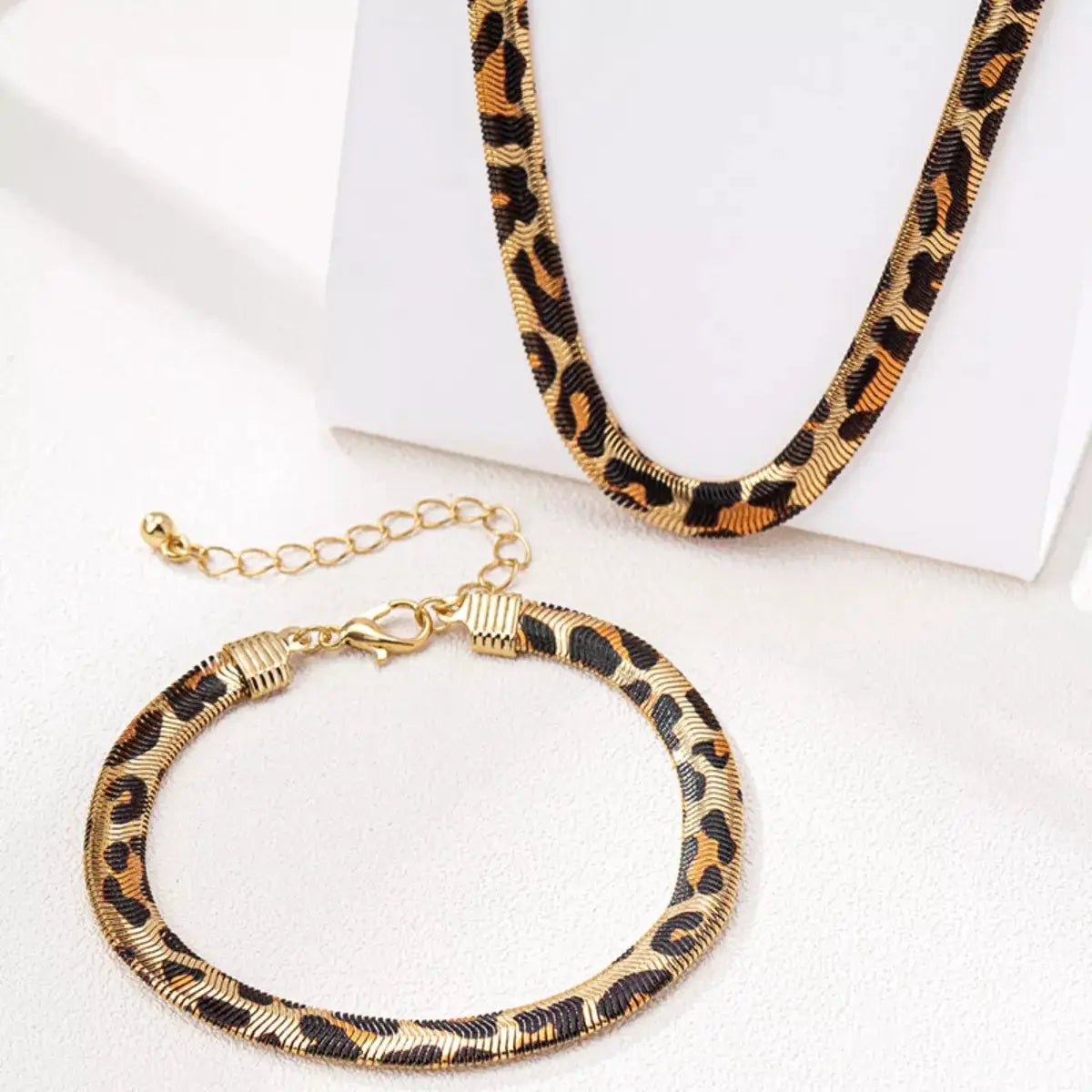 Leopard Print Chunky Necklace And Bracelet Set Gold Plated Jewelry - Fritsch & Co.
