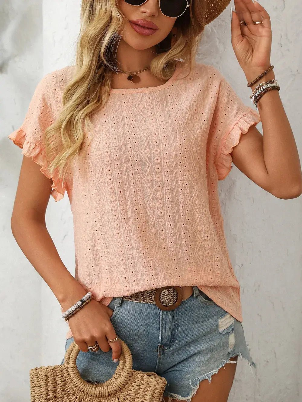 Mandy Eyelet Round Neck Short Sleeve Top - Fritsch & Co.