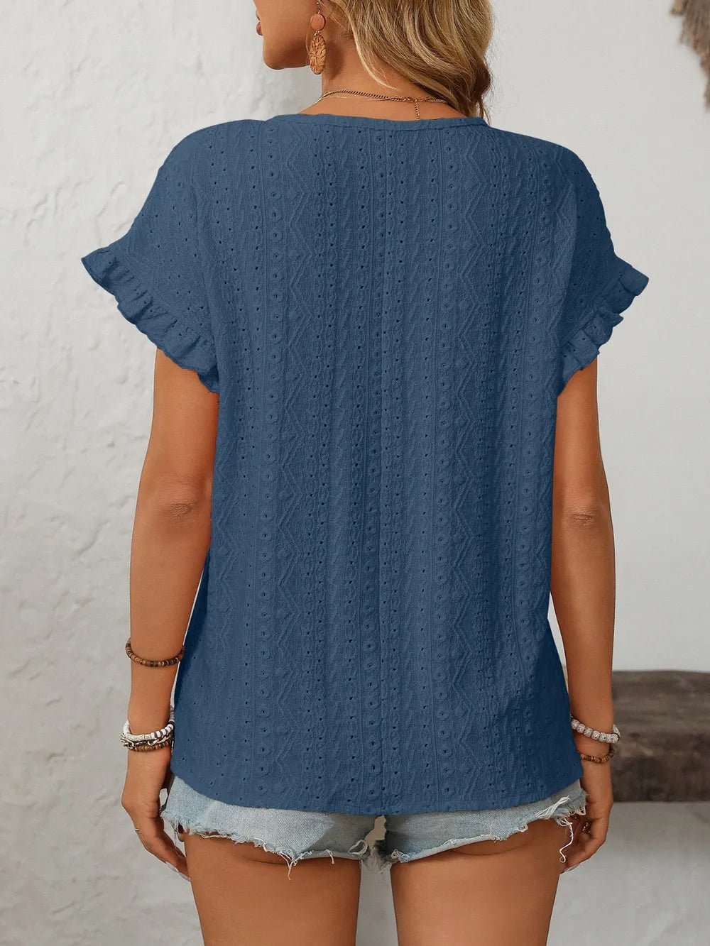 Mandy Eyelet Round Neck Short Sleeve Top - Fritsch & Co.