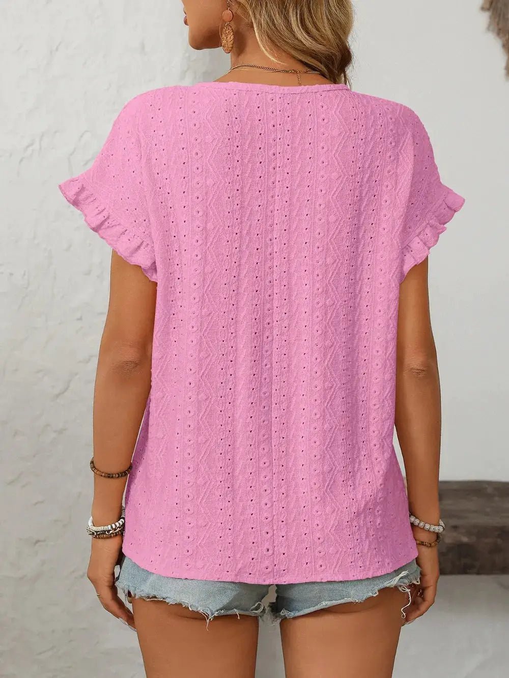 Mandy Eyelet Round Neck Short Sleeve Top - Fritsch & Co.