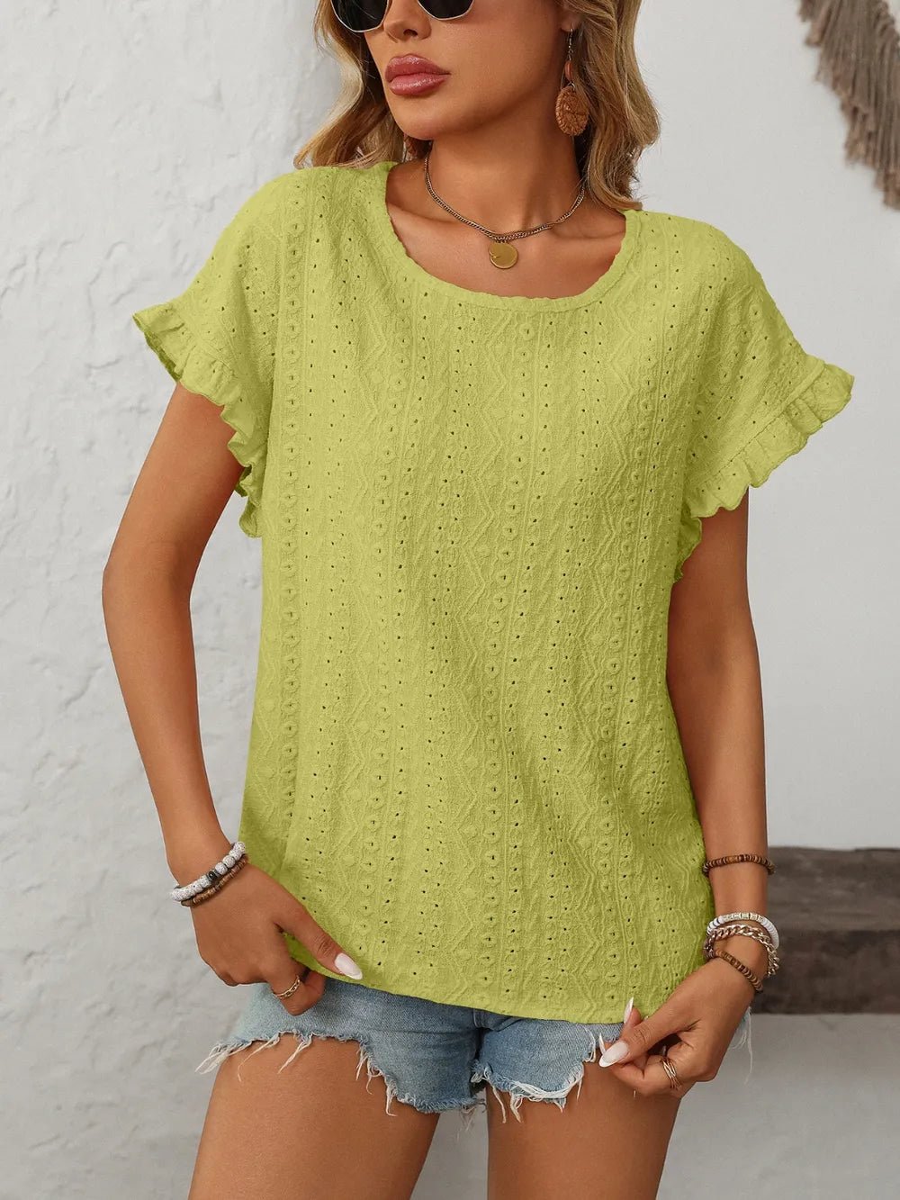 Mandy Eyelet Round Neck Short Sleeve Top - Fritsch & Co.