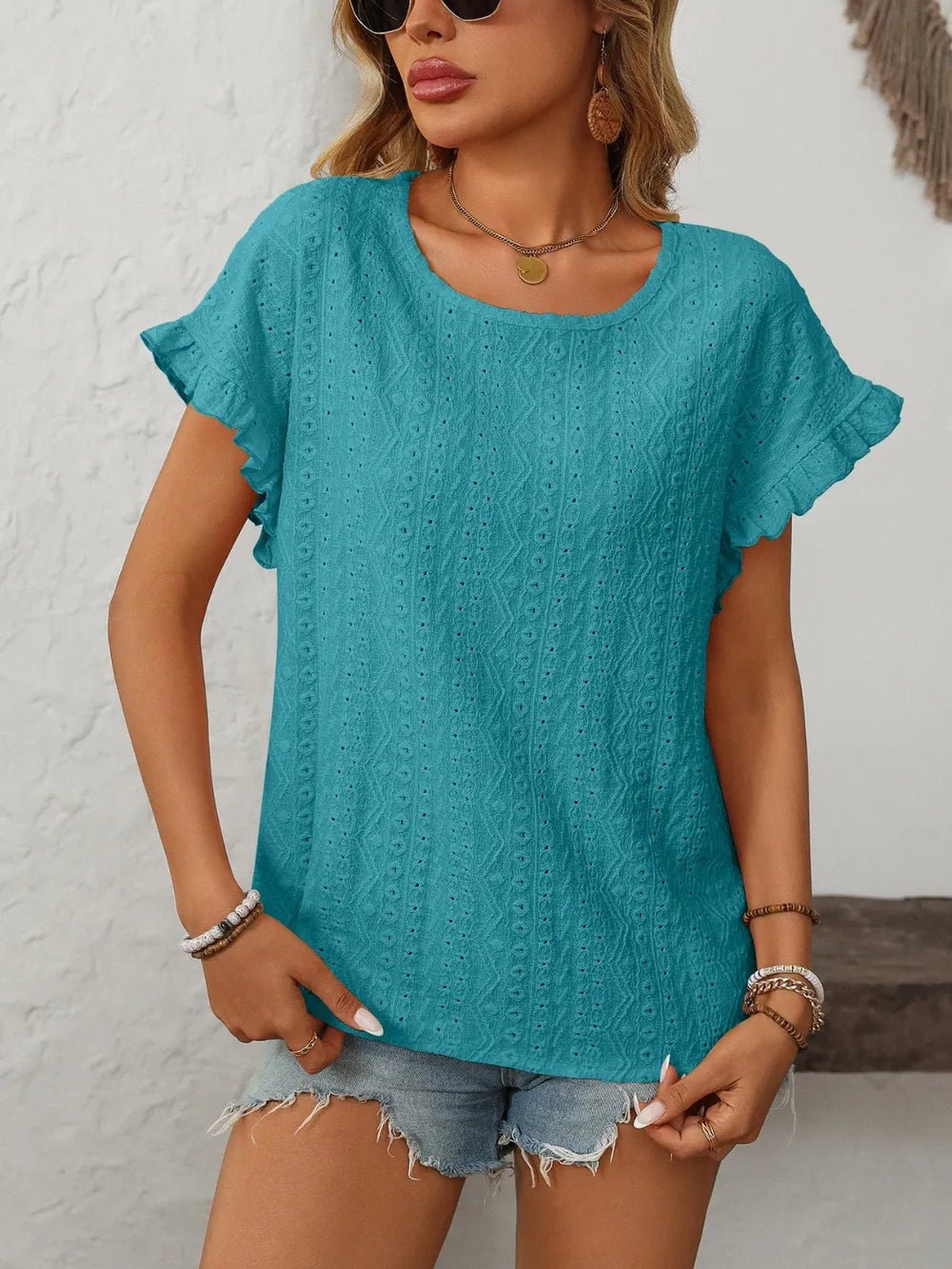 Mandy Eyelet Round Neck Short Sleeve Top - Fritsch & Co.