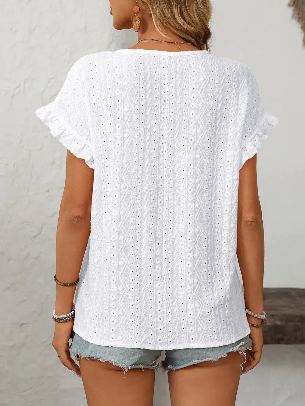 Mandy Eyelet Round Neck Short Sleeve Top - Fritsch & Co.