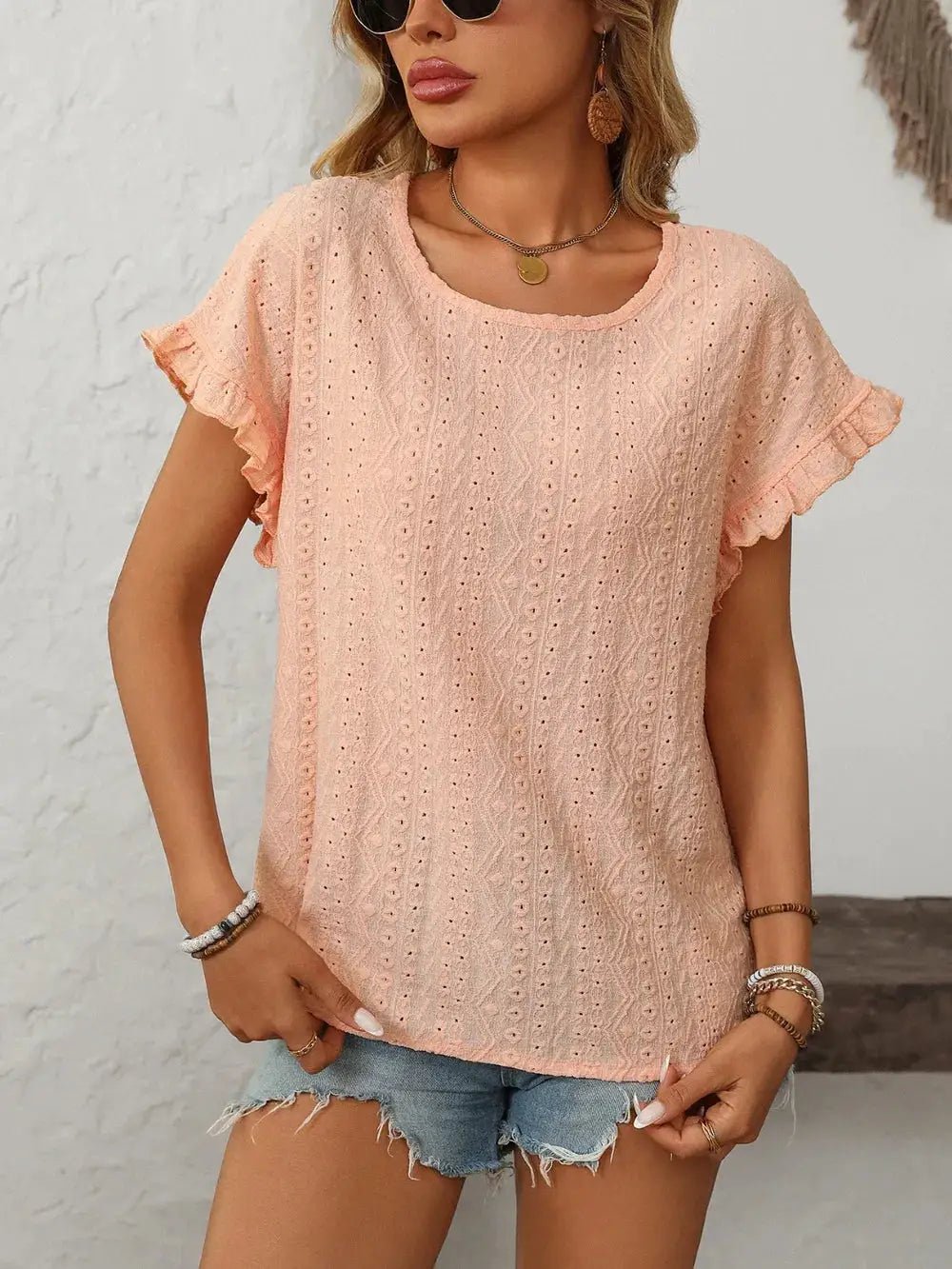 Mandy Eyelet Round Neck Short Sleeve Top - Fritsch & Co.