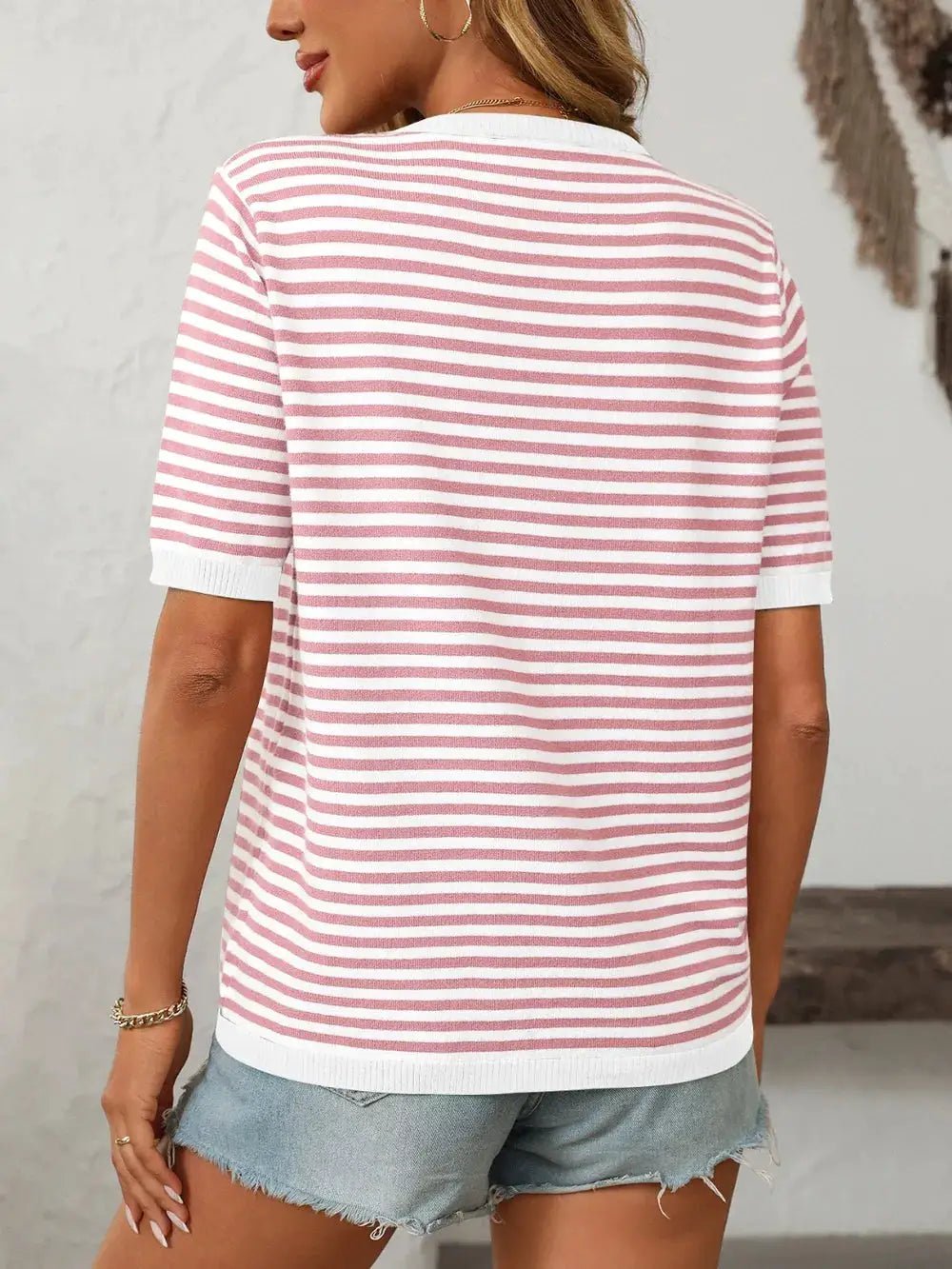 Mandy Striped Round Neck Half Sleeve Knit Top - Fritsch & Co.
