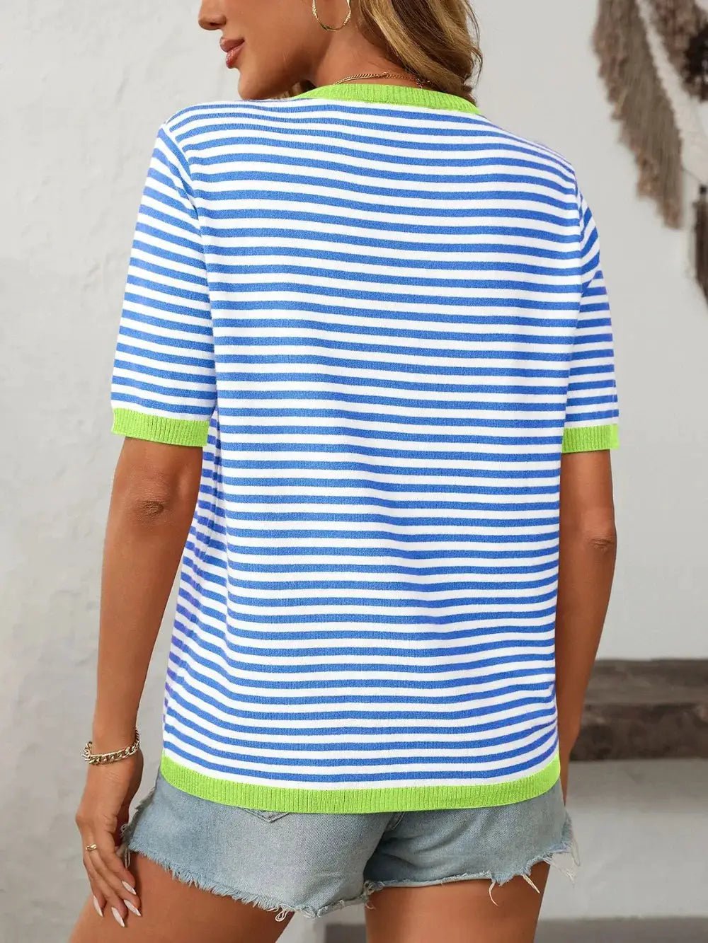 Mandy Striped Round Neck Half Sleeve Knit Top - Fritsch & Co.