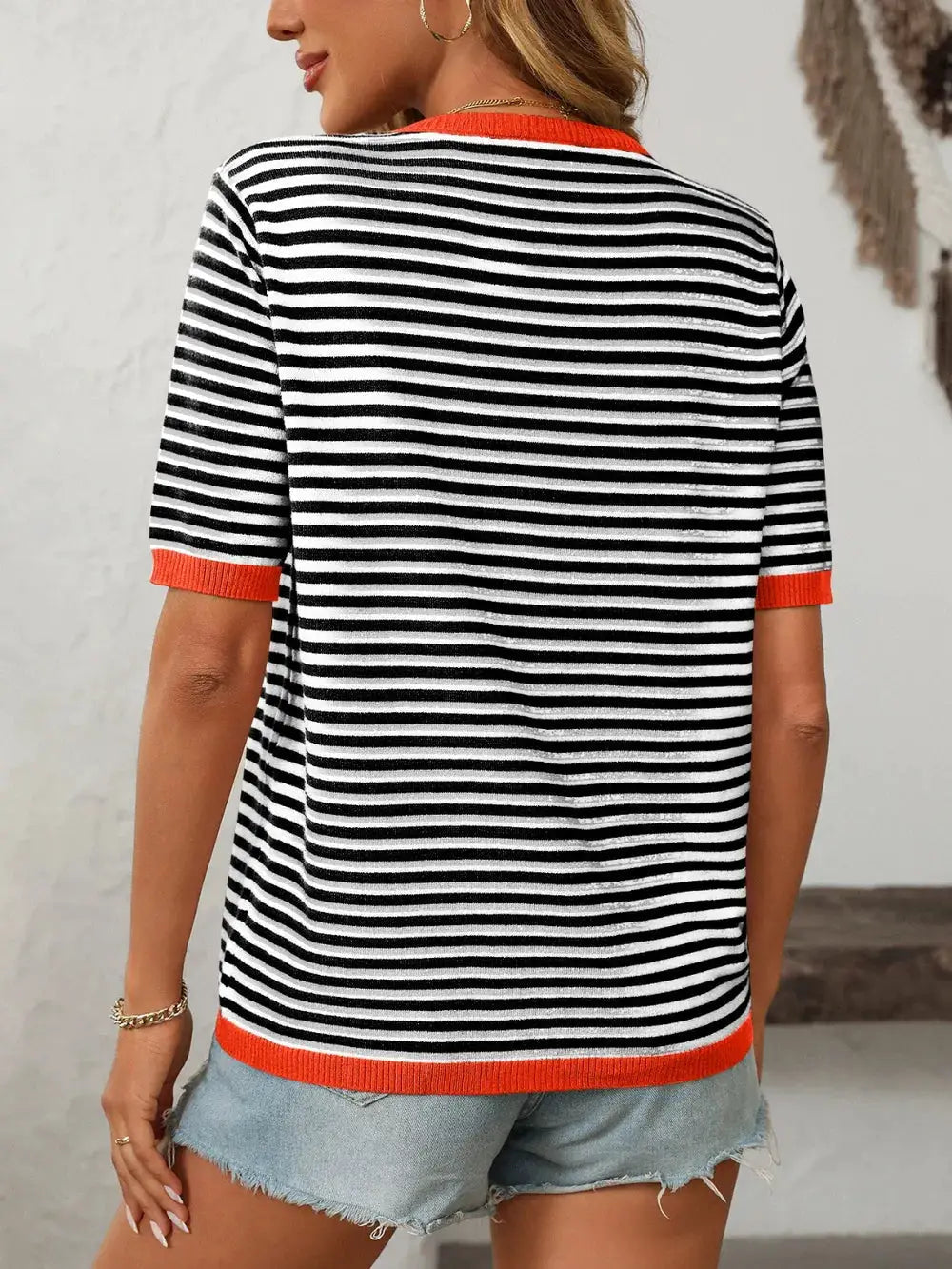 Mandy Striped Round Neck Half Sleeve Knit Top - Fritsch & Co.