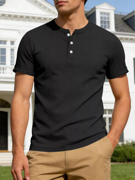 Mens Casual Ribbed Henley T Shirt Plus Size Short Sleeve - Fritsch & Co.