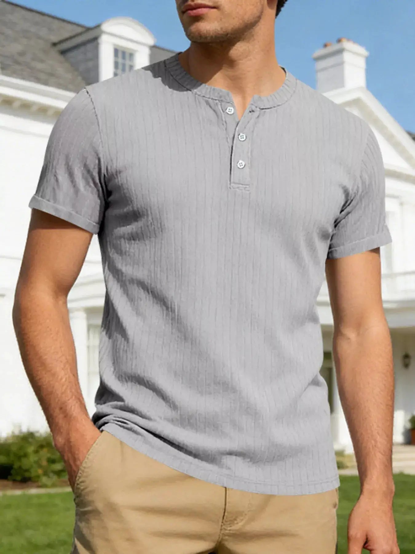 Mens Casual Ribbed Henley T Shirt Plus Size Short Sleeve - Fritsch & Co.