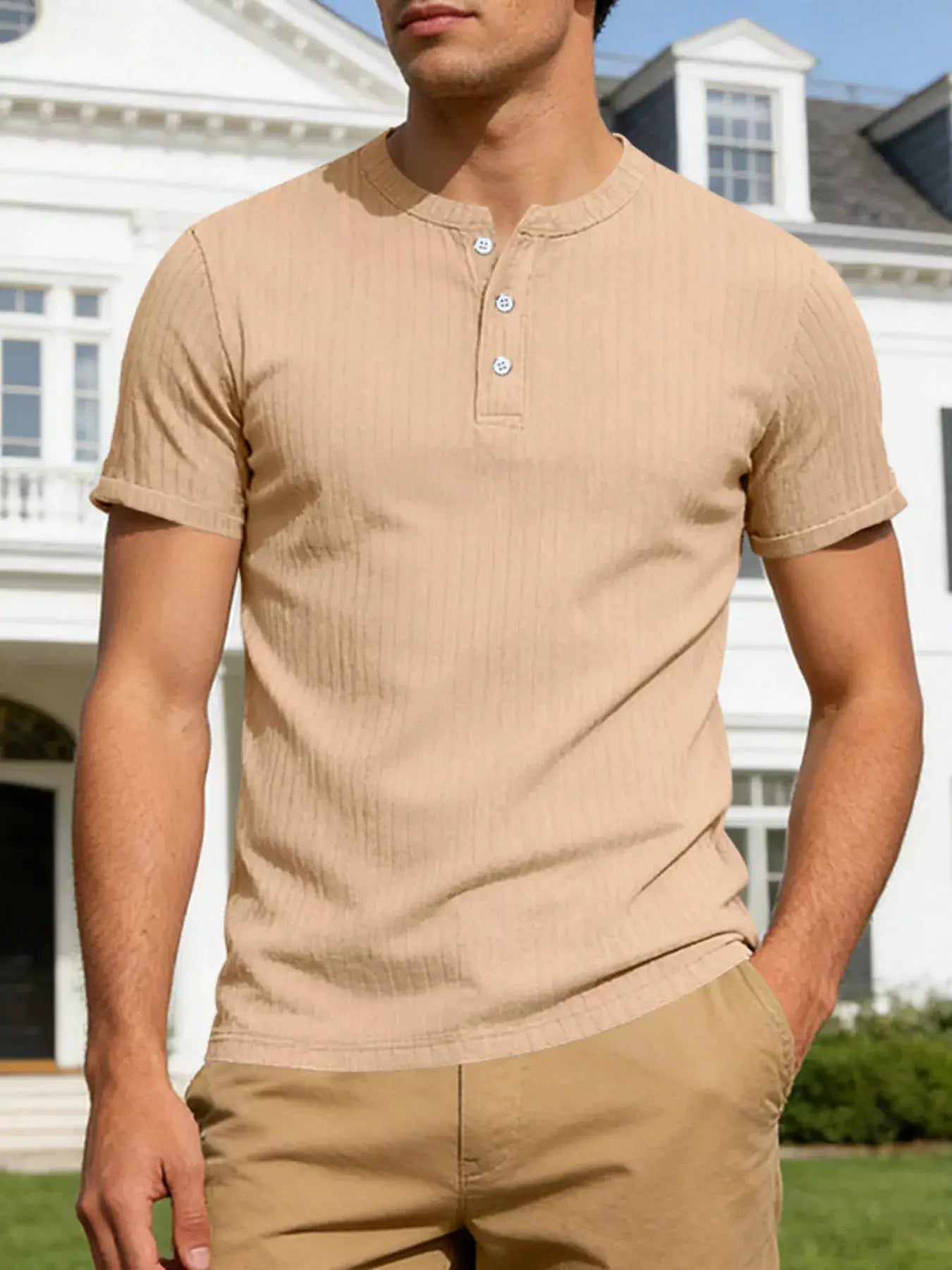 Mens Casual Ribbed Henley T Shirt Plus Size Short Sleeve - Fritsch & Co.