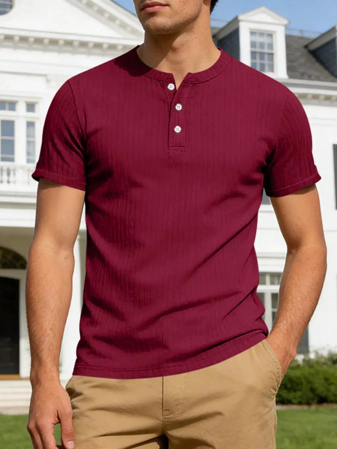 Mens Casual Ribbed Henley T Shirt Plus Size Short Sleeve - Fritsch & Co.
