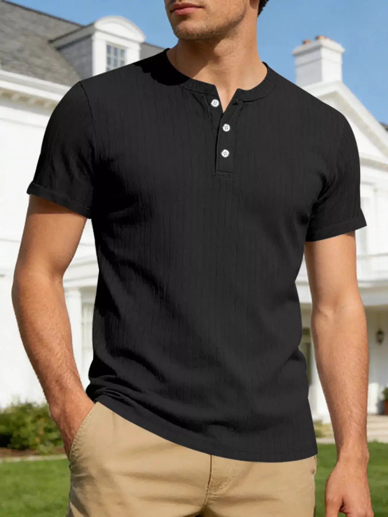 Mens Casual Ribbed Henley T Shirt Plus Size Short Sleeve - Fritsch & Co.