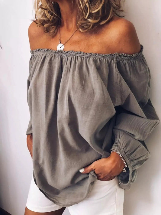 Off - Shoulder Frill Trim Blouse Polyester Top for Women - Fritsch & Co.