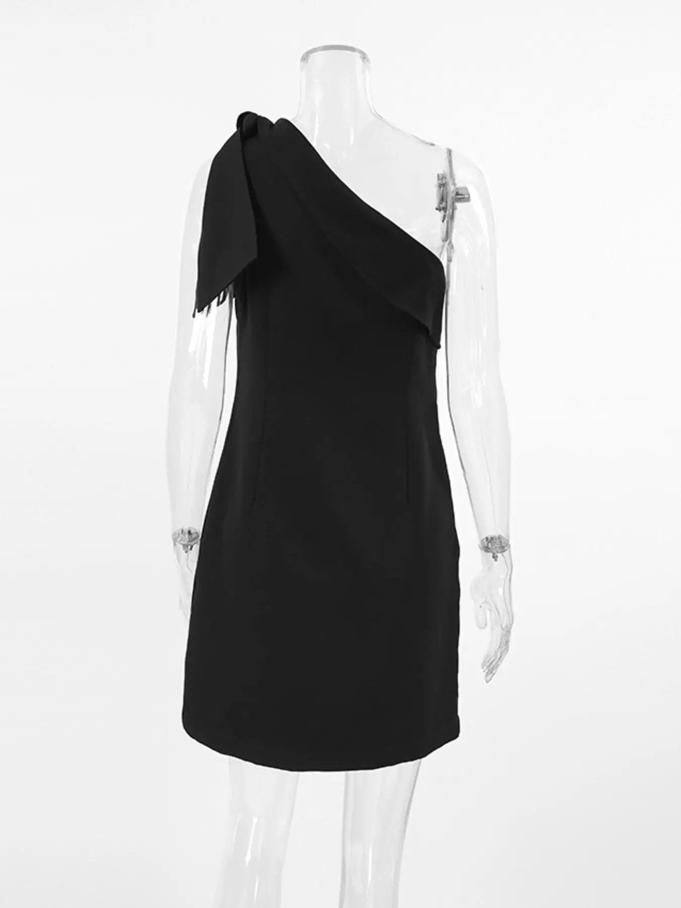 One Shoulder Bow Mini Dress Black Asymmetrical Detail Party Dress - Fritsch & Co.